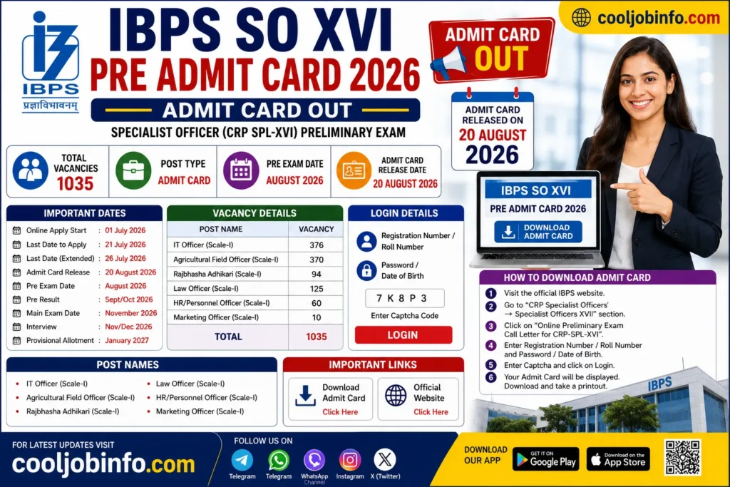 IBPS SO XVI Pre Admit Card 2026