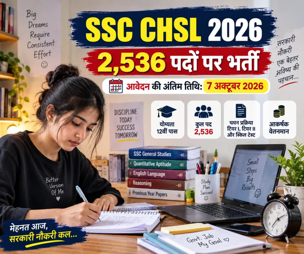 SSC CHSL 2026: 2,536 पदों पर भर्ती, आवेदन की अंतिम तिथि, योग्यता, शुल्क और चयन प्रक्रिया