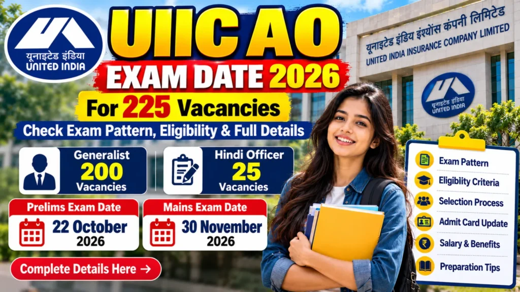 UIIC AO Exam Date 2026: 225 पदों की परीक्षा तारीख, Exam Pattern और Selection Process